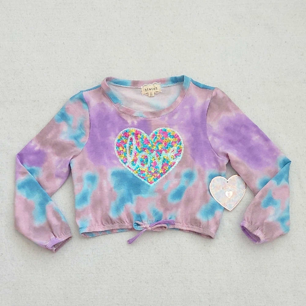 BTWEEN Kids Tie-Dye Heart Long Sleeve Sweatshirt NWT